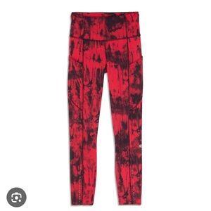 Lululemon Gametime Red Black Tie Dye Leggings Size 4